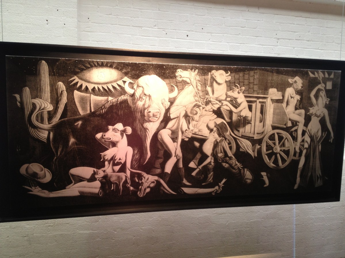 Ron English Cowgirl Guernica black and white